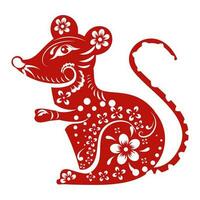 Chinese Rat Zodiac Sign in Red and White Color. vector