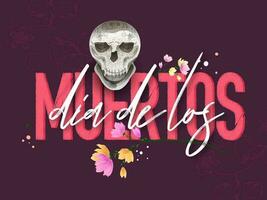 Stylish text of Dia De Los Muertos with skull on purple floral background for Day of the dead banner or poster design. vector