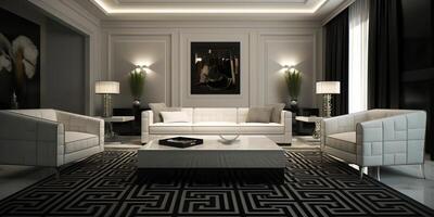 . . Macro shot of photo realistic living luxury room in mininalistic style. Rich calm vibe. Graphic Art