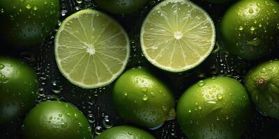 . . Macro shot photography of slices limes green tropical fruits. Graphic Art photo