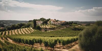 ai generado. ai generativo. viñedo a sur Francia provenza vino planta jardín cosecha. romántico relajarse frío onda. gráfico Arte foto