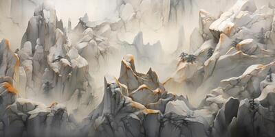. . A mountain ridge with lots of gray rocks, in the style of illusionistic ceiling frescoes marbles. Graphic Art photo