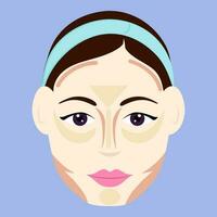 Contour Or Highlight For Square Face Shape Female On Blue Background. vector