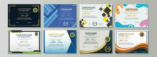 Appreciation and Achievement Certificate Template Design in Eight Options. vector