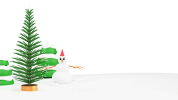 3D Render, Christmas Trees With Cartoon Snowman. png