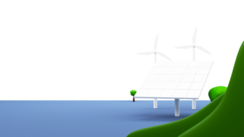 3D Render, Solar Panel With Windmills, Trees. png