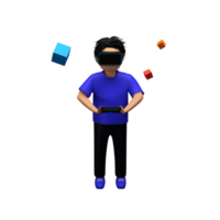 3D Rendering of Young Man Wearing VR Box And Cubes. png