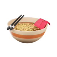 3D Style Chopstick On Salmon Noodles Bowl Realistic Icon. png