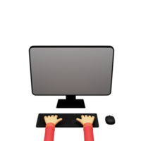 3D Render of Human Hand Using Keyboard With Monitor, Mouse. png