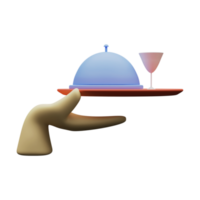 3d render do cloche com copo de vinho bandeja. png