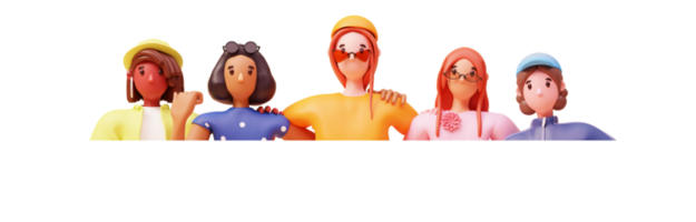 3d joven muchachas grupo png