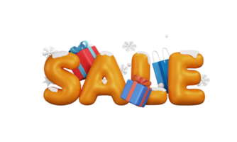 3D Render, Sale Text With Snowflakes, Gift Boxes, Shopping Bag, Stars. png