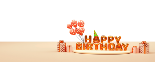 Happy Birthday Text with Gift Boxes on PNG Background.