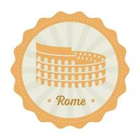 Orange And Grey Colosseum With Rays On Wavy Circle Background For Rome Stamp Or Label Design. vector