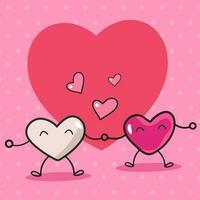 Cute Hearts Couple on Pink Polka Dots Background with Space for your Message. vector