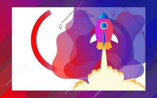 Advertising banner or poster design with illustration of launching a rocket on abstract background for Startup concept based design. vector