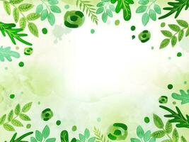 Nature leaves and flowers decorated green background with space for your message can be used as greeting card or poster design. vector