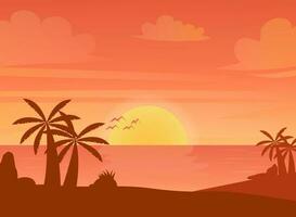 tropical belleza, puesta de sol silueta diseño.vector ilustración vector