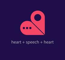 Creative heart, location and speech bubble logo. Unique color transitions. Location and speech logo template in heart. vector. vector