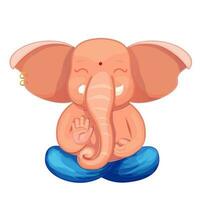 Little cute Ganesh, religious traditional god elephant in cartoon character isolated on white background. Vector illustration