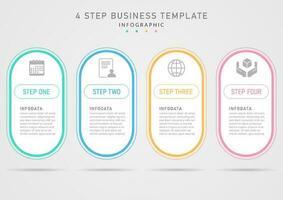4 Step Modern Infographic white rounded square template business planning multi-colored outline Letter top icon. On white background. Gray gradient background, design for marketing, finance, product. vector