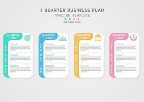 Modern simple business planning infographic template 4 quarter squares multi color pastel with corner icons Left white month monogram lettering design for product, marketing, growth. vector