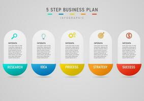 cronograma infografía modelo 5 5 pasos negocio plan éxito redondeado cuadrado forma cápsula parte superior multi color íconos gris degradado antecedentes diseño para marketing, producto, proyecto, finanzas, inversión vector