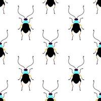 Black beetles. Seamless pattern with cartoon elements. vector