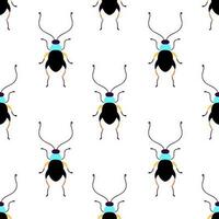 Black beetles. Seamless pattern with cartoon elements. vector