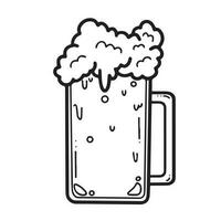 Fresh cold beer glass black and white outline vector icon illustration isolated on square template. Monochrome simple and flat art styled drawing. Drinking themed outlined illustration.