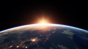 Sunrise over earth as seen from space. photo