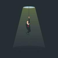 Businessman climbing by rope from the hole. Rise from failure concept vector illustration