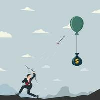 Businessman shooting balloon. Money flying with balloon vector illustration