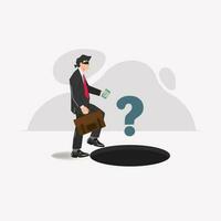 Blindfolded businessman about to step on hole design vector illustration