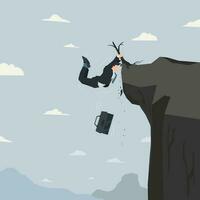 Businessman hanging on tip of cliff vector illustration