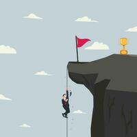 Vector businessman climbing the cliff. Success process concept illustration