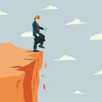 Vector blindfolded businessman about to step on tip of cliff illustration