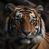 Tiger face close up ciematic. AI Generative photo