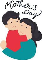 A mother and son holding each other in a cartoon style with Mother's day written on top vector