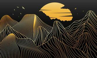 Golden gradient abstract mountain line art vector