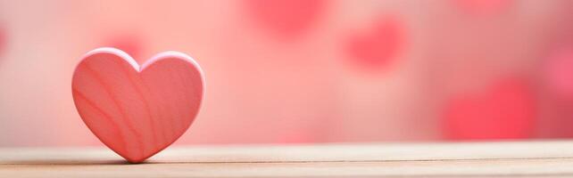 un rojo corazón en el de madera con rosado antecedentes amor concepto. ai generativo foto