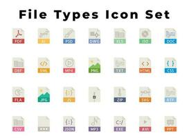 All File Types Icon set You Need, File Formats Icon Set, File Extension, Include Avi, mb3, mb4, html, Zip, js, FLA, CSV. Xml, PPT, JSON, pdf, Ai, Psd, exe, txt And dbf, Vector Eps file