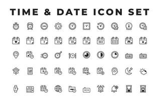 Time And Date Lineal Icon Set Pack, Time Mangement Icon Set, Include, Summer, Winter, Day, Night, Calender, Stopwatch, clock, notification, hourglass, place, wirstwatch, deadline, anniversary, payday vector