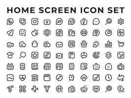 Home Screen Lineal Icon Set Pack include, calculator, clock, notes, setting, gallary, folder, music, telephone, camera, maps, mail, Translate, contacts, smart watch, browser, bank app, Vector Eps File