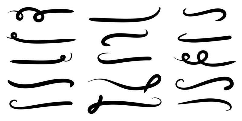 Doodle sketch style of underline, highlighter marker strokes, swoops, waves brush marks hand drawn illustration for concept design.