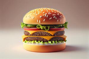 3d burger, hamburger, cheeseburger, 3d render. . Digital Art Illustration photo