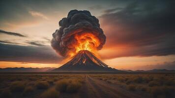 ilustración de un volcán explosión, ai generado foto