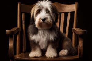 Dog Bearded Collie on chair. . Digital Art Illustration photo
