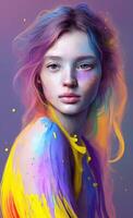 Colorful beautiful woman with messy hair, photo