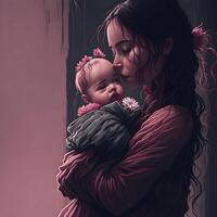 Mother holding her daughter with mother's day concept, photo